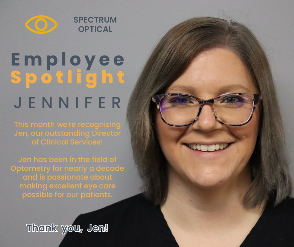 A photo of a woman with short blonde hair is overlayed with text that reads, "Employee Spotlight: Jennifer"